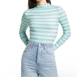 Cali BE Blue & Gray Striped Long Sleeve Mock Neck Sweater Women's Size L